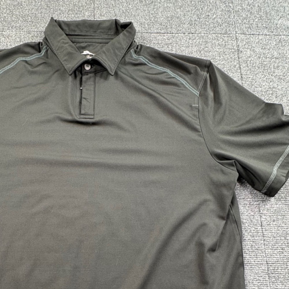 Tommy Bahama Mens Gray Quarter Zip Button Polo Shirt Performance Large